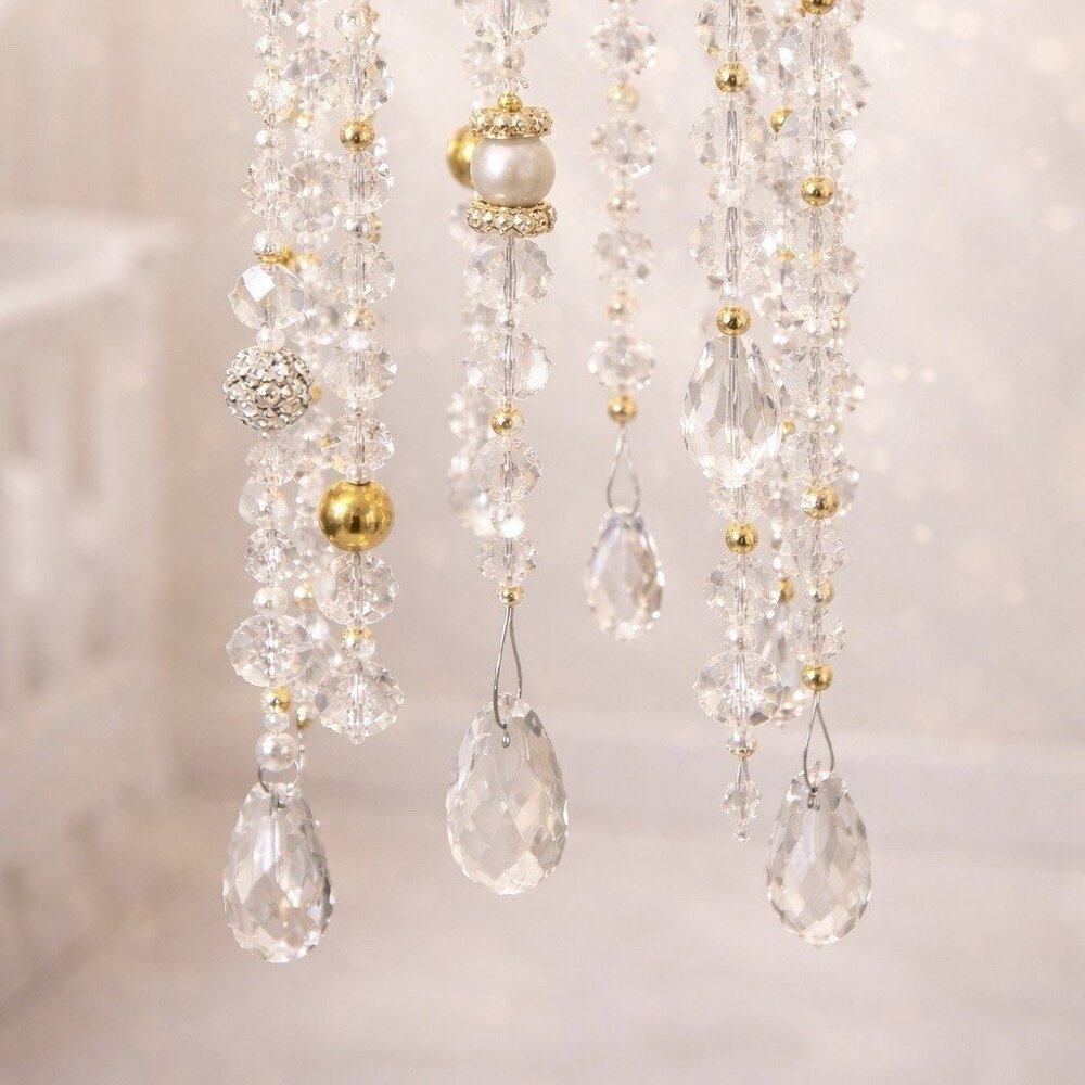 Crown Princess Crystal Suncatcher Gold Pearl Rhinestone 19 Handmade - Picture 4 of 5